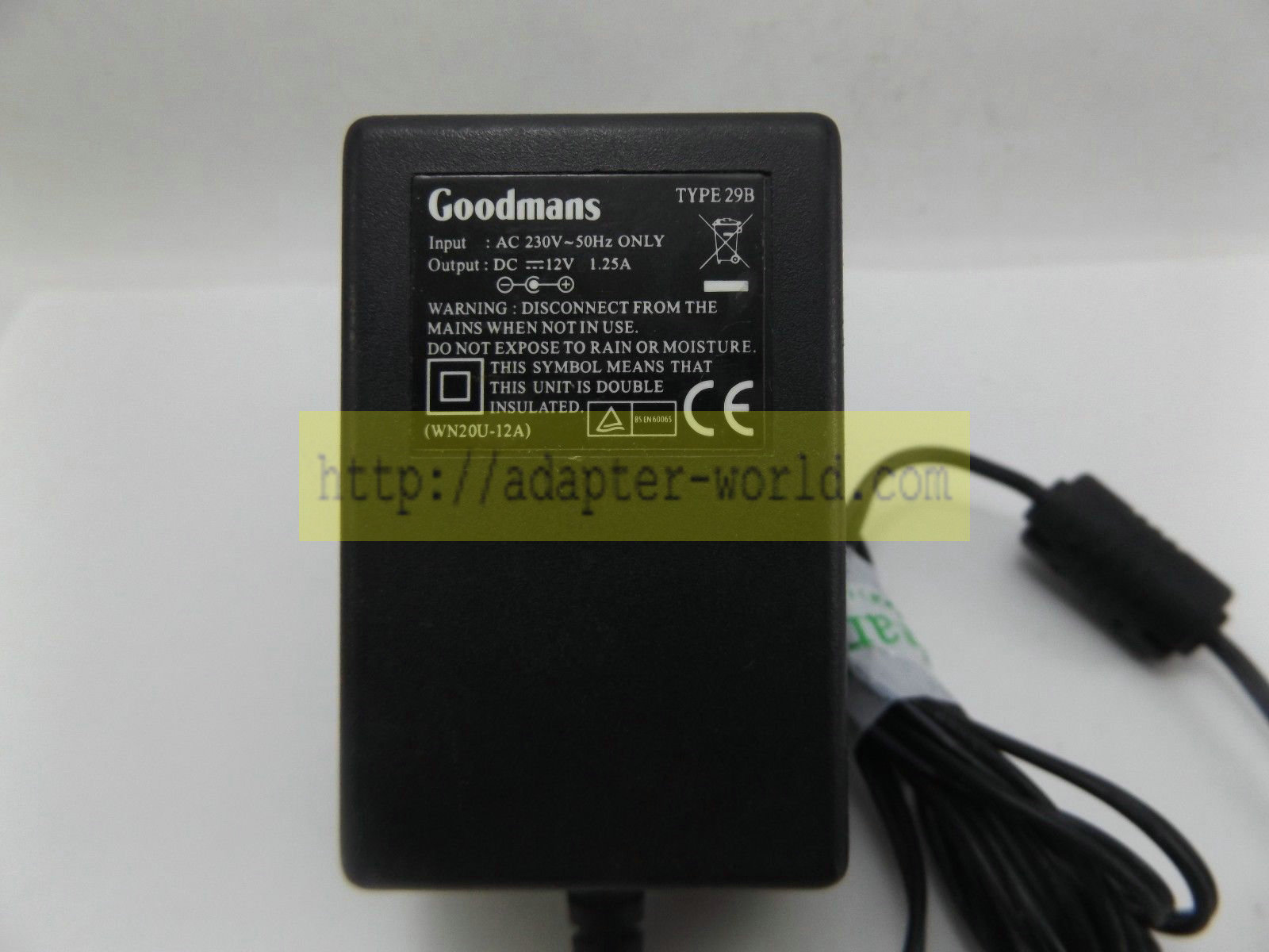 *Brand NEW*Goodmans Model WN20U-12A 12V 1.25A AC Adaptor POWER SUPPLY